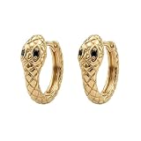 MEVECCO Dainty Gold Huggie Hoop Earrings for Women 18K Gold Plated Green Eyes Snake Earrings Minimalist Snake Jewelry