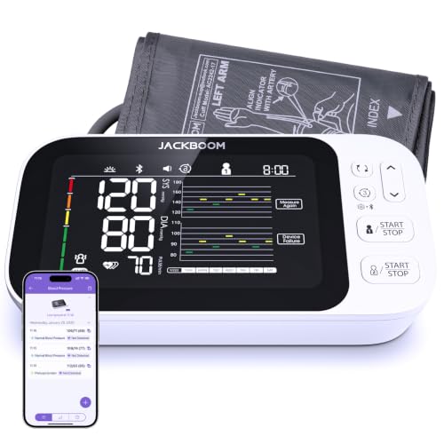 JACKBOOM Blood Pressure Monitor for Home Use, Automatic Upper Arm Blood Pressure Machine with 2x250 readout, 5.5 in LCD Screen, Voice Guidance, Adjustable Cuff (8.7-16.5 in) with Storage Box and App