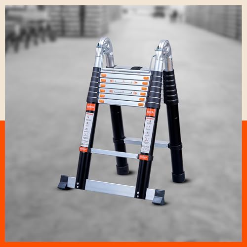 Image of Bathla 16.5 ft A-Type Foldable Aluminium Telescopic Ladder with 16 Steps | Portable & Compact | 2-Year Warranty | Multi-Purpose Ladder for Home, Industrial & Outdoor Use