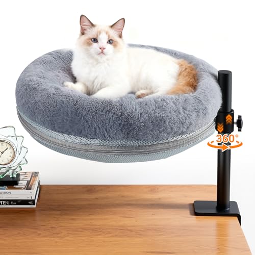 MINENICE Panier pour Chat Réglable pour Bureau, Hamac pour Chat 360° Rotatif Double Face Doudoune Chaud pour Hiver, Nid Doux Lavable Econome en Espace pour...