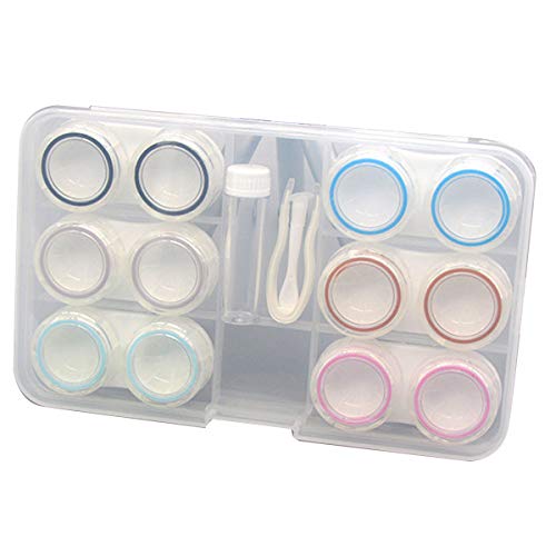 Ruiqas Leak Proof Contact Lens Case Box 6 Pack Contact Lens Holder Container Organizer with Bottle And Stick Tool (Remover + Tweezers) Storage Box Soak Storage Kit Reusable Contact Lens Cases