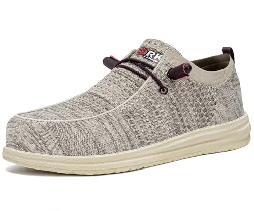 LARNMERN Slip On Steel Toe Shoes Men Lightweight Comfortable Lounging Walking Sneakers Safety Work Steel Toe Loafers(10.5 Men Champagne)