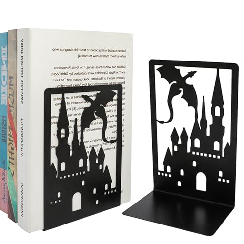 Sujetalibros Negro-Sujeta Libros Estantería de Metal-para Casa, Oficina, Infantil, Escuelas (1 Par)