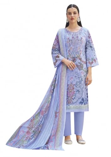 ladyline Womens Cotton Printed Embroidered Kurta Set Salwar Kameez(CPESK BEN995) (40/ Powder Blue)
