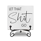Let That Go Bathroom Decor, Funny Wooden Sign for Bathroom Toilet, Humorous Wood Sign Plaque Decor, Personalised Bath Wooden Signs Gift, 5x5 Inches -E43