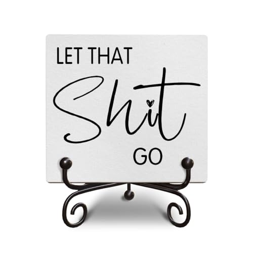 Let That Go Bathroom Decor, Funny Wooden Sign for Bathroom Toilet, Humorous Wood Sign Plaque Decor, Personalised Bath Wooden Signs Gift, 5x5 Inches -E43