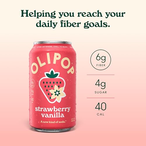 Image of OLIPOP Prebiotic Soda Pop, Strawberry Vanilla, Pantry Pack Packed with Prebiotics, Fiber, and Botanicals, Gluten Free, GMO Free, 12oz (12-Cans) (Packaging May Vary)