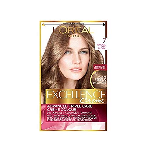 L 'Oreal Paris Excellence- Tinte rubio oscuro (Natural Dark Blonde 7), pack de 3