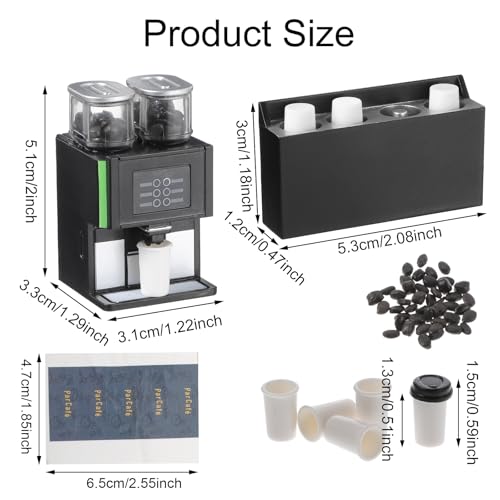 AOZUO 9 teiliges Puppenhaus Miniatur Kaffeemaschinen Set, 1:12 Mini Kaffeemaschine Kaffeetassenhalter aus Kunststoff Tassendeckel Kaffeeaufkleber Kaffeebohnen Puppenhaus Dekor für Puppenhaus