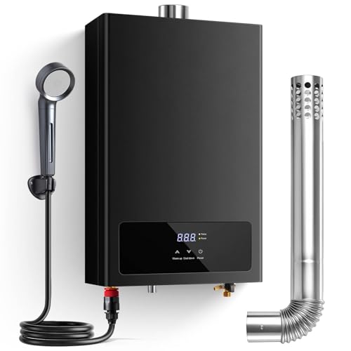 SNDOAS Tankless Hot Water Heater Natural Gas, 4.23 GPM 16L Tankless Water Heater Indoor Use,85,300 BTU Forced Exhaust Instant Hot Water Heater,LED Display,Whole House, Multi-Protection,Black