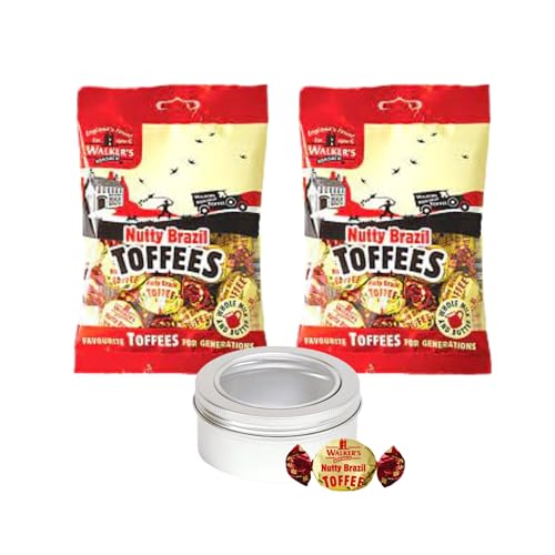 Brazil Nut Toffee Sweets Walkers Nonsuch x 2 x 150g Bags Bundle with TinTastic Silver Window Lid Refillable On-the-Go Travel Tin