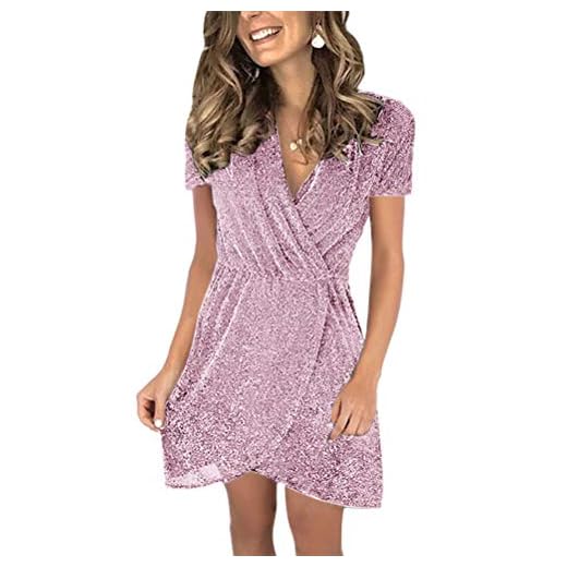 ORANDESIGNE Kleid Damen Sommerkleid Freizeitkleid Shirtkleid T-Shirt Bluse Tunika Kurzarm Leger Langes Locker Kleider Aprikose 40