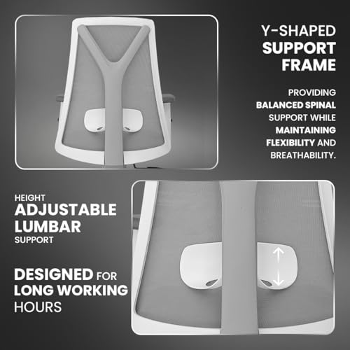 Image of Kepler Brooks Crest Office Chair for Work | 3-Year Warranty | Ergonomic Office Chair, Study Chair for Home, 1D Arms, Adjustable Lumbar, Single Lock Recliner, Heavy Duty Nylon Base (White Grey)