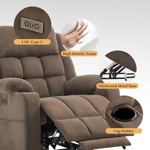 Sfxingyou Power Lift Chair Recliners for Elderly with Heat and Massage, Recliner Chairs for Adults, Upgraded Fabric Recliner with USB & Type-C Charge Port, Cup Holders, L9911 (Brown) - Image 4