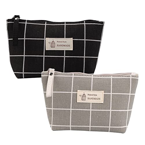 2 bolsas de cosméticos de lona pequeña bolsa de maquillaje impresa, bolsa de viaje multifuncional...