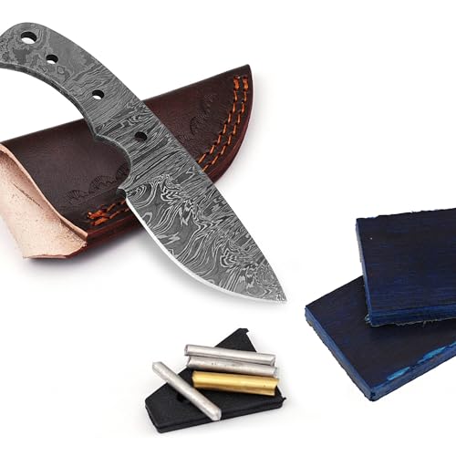 ColdLand 6' Damascus Steel Knife Making Kits - Knife Making Supplies Include Blank Steel Damascus Blade, with Sheath, Wood Handle Scales - Build your Own NB105