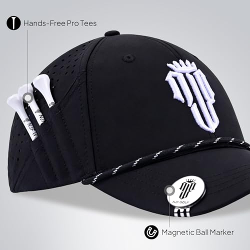 Image of NJF Golf Hat Men - Breathable Mens Golf Hats, Adjustable Rope Hook and Loop Style Cap, Convenient Cap with Tee Holder
