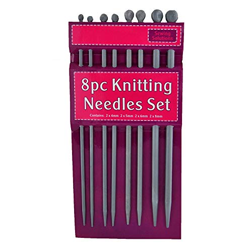 8 Peice Knitting Needle Set. 2 X 4mm. 2 X 5mm. 2 X 6mm. 2 X 8mm. Each Needle is aprox 25cm Long - Packaging May Vary