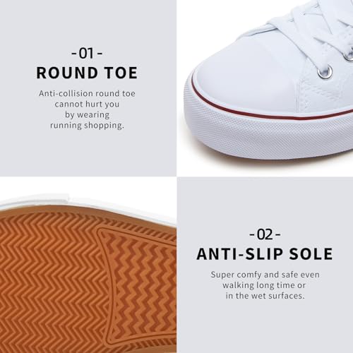 FRACORA Womens White Canvas Sneakers Low Top Lace Up Canvas Shoes Fashion Comfortable3