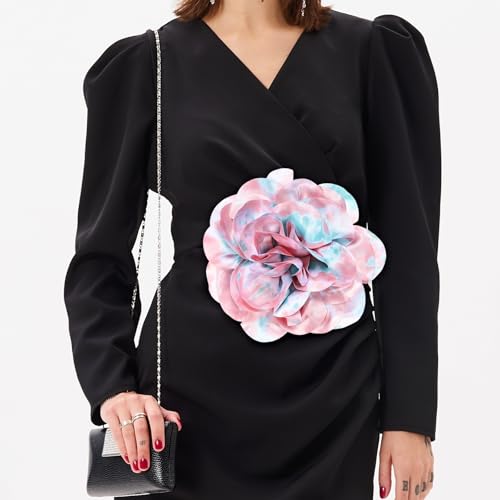 Image of M METERXITY Extra Large Rose Flower Brooches, Lapel Pins Dainty Satin Fabric Big Camellia Oversized Brooch Pin for Women