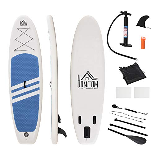 Homcom Homcom Tabla De Paddle Surf Hinchable 305X80X15 Cm Con Remo De Aluminio Ajustable Desmontable Cubierta Antideslizante Y Accesorios Completos Carga Máx. 120 Kg Azul Y Blanco