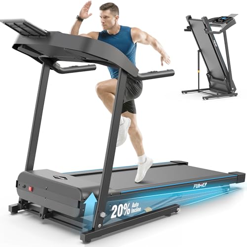 Treadmill with 20% Auto Incline, FUNMILY 4.5HP Heavy Duty Treadmill for Home, 400 lb Weight Capacity Folding Running Machine, Smart Data Monitoring/Shock Absorption/Large LED Display