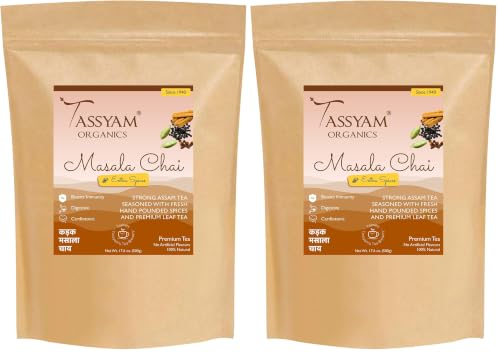 Image of Tassyam Organics Kadak Assam Masala Tea 500g Refill | New & Improved Hand Crushed Spices + Gold Blend CTC Chai with No Artificial Flavours (Pack of 2)