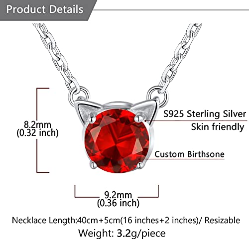 July Birthstone Jewelry Sterling Silver Cute Cat Ear Design Round Solitare Pendant Halo Ruby Necklace for Women Teens - Thumbnail 6