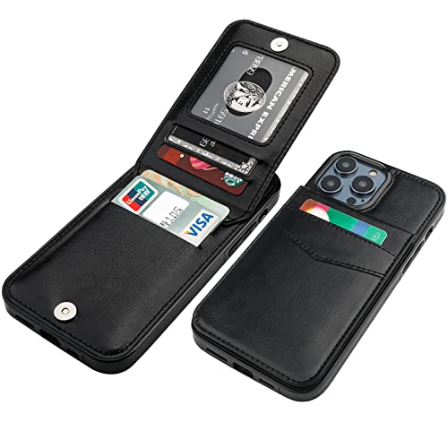 KIHUWEY Compatible with iPhone 14 Pro Case Wallet with Credit Card Holder Flip Premium Leather Magnetic Clasp Kickstand Heavy Duty Protective Cover for iPhone 14 Pro 6.1 Inch (Black)
