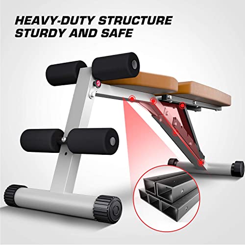 Pelpo Weight Bench For Full Body Exercise, Adjustable Workout Bench Press For Home Gym Strength Training And Weightlifting, Incline/Decline Utility Extension Bench Set For 6 Positions, Brown Pad #TOP6