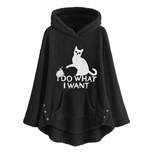 TUDUZ Sudadera con Capucha Mujer Jersey Acrílico Lana Gato Pijama Hoodie Botón...