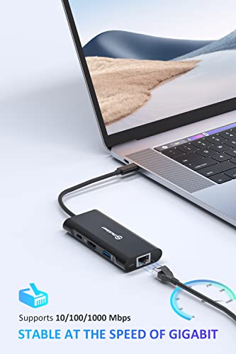 Usb C Hub, Utechsmart 6 In 1 Usb C To Hdmi Adapter With 1000M Ethernet,Power Delivery Pd Type C Charging Port, 3 Usb 3.0 Ports Adapter Compatible For Macbook Pro, Chromebook,And Usb C Devices(Black) #TOP6
