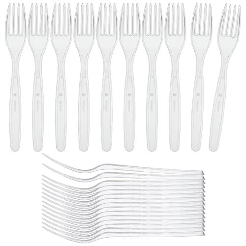 Zopper 100 x Premium Re-usable Plastic Forks Durable Heavy Duty Clear Plastic Cutlery Reusable Ideal for Weddings Events Parties Dinning Picnics Office Use