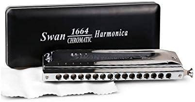 SWAN 10/12/16 Holes C Key Sliver Chromatic Harmonica Standard Chromatic Harmonica in Turning Round Blow Holes with Annex (16 Holes 64 Sound)
