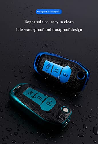 Image of JVCV Premium Soft TPU Leather Pattern Key Cover Compatible with Ford Endeavour Figo Aspire Freestyle 3 Button Folding Key (Blue).