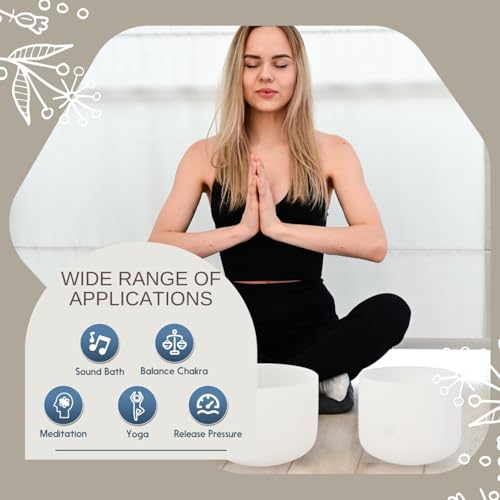 6-10 inch 432hz Quartz Crystal Singing Bowls Set of 3 Pure White, for Healing Mindfulness Meditation Yoga Sound Baths with Case and Mallet Suede Striker - Image 6