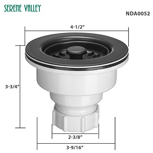 Serene Valley 3-1/2 Inch Kitchen Sink Strainer Assembly With Stopper For Matching Color Of Granite Or Fireclay Sinks (Black) #TOP1