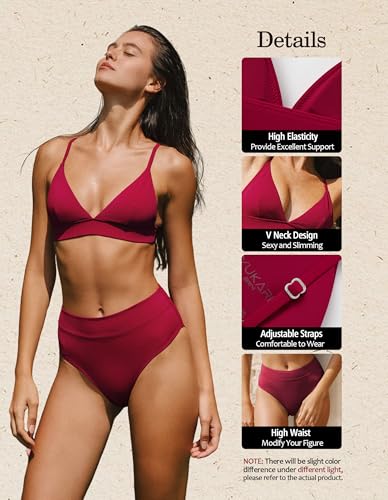 Women's Bikini Sets Two Pieces Swimsuits V Neck Tummy Control Cheeky Bottom Swimwear3