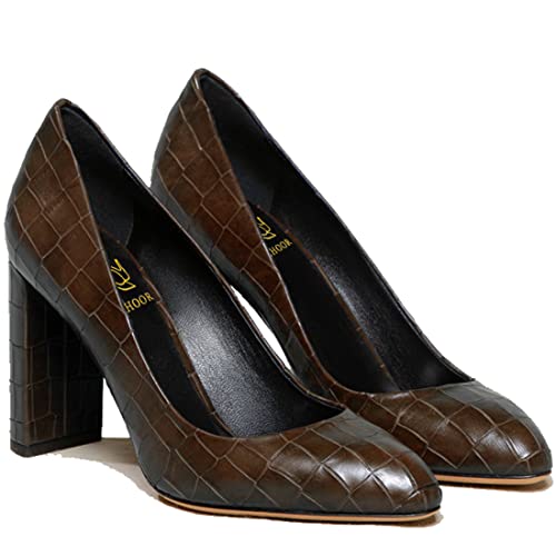 LEHOOR Women Chunky Block High Heel Pumps Shoes Pointed Closed Toe Slip On 3