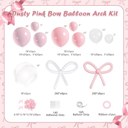 Image of Pink and White Bow Balloon Arch Kit,JOGAMS 199Pcs Coquette Birthday Decorations with 260 Bubble Pearl White Balloons Ribbon Bow for Coquette Bow Birthday Baby Shower Wedding Bachelorette Bridal Shower