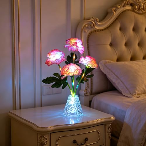 Image of Carnation Flower Lamp, Birthday Gift for Women Home Bar Decor Night Light