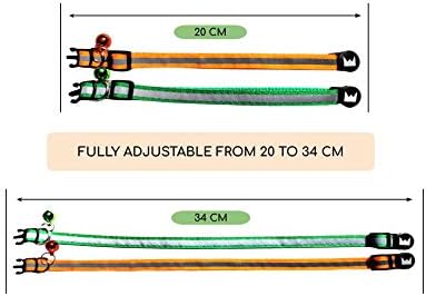 Maxxy Cat Collar with Quick Release, Reflective and glow strip for night safe and lovely bell, soft material, 2 for 1, two colours (Green&Orange)