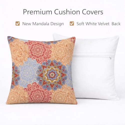 Image of Velvet Cushion Cover 20x20 Inch - Set of 4 Decorative Throw Pillow Covers for Sofa, Couch or Bed - Designer Printed Square Cushion Covers - Home Decor (Mandala Multicolor)