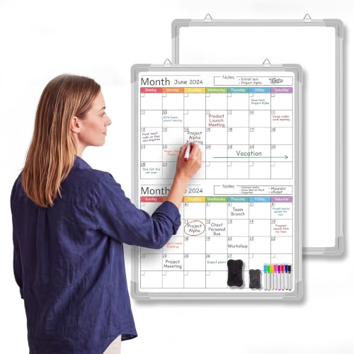 Lincia 24" x 18" Vertical 2 Month Whiteboard Calendar Dry Erase for Wall