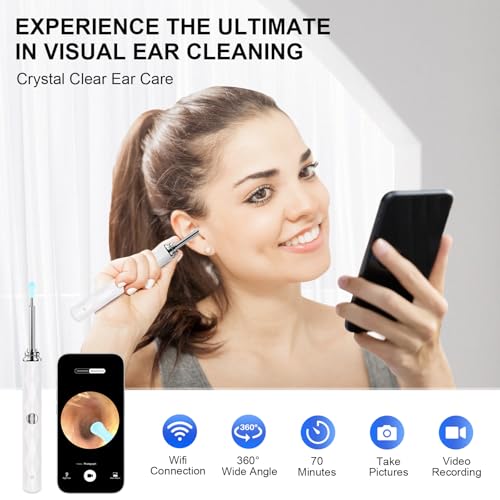 Image of High-Definition Ear Wax Removal, Wireless Ear Cleaner, Safe and Gentle Ear Wax Removal Kit, Rechargeable Ear Cleaner with Camera and Light, Ear Cleaning Kit for Android and iOS (White)