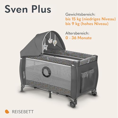 Lionelo Sven Plus 2in1 Reisebett Baby Laufstall Baby ab Geburt bis 15kg, Moskitonetz, Tragetasche, zusammenklappbar (Grey Scandi) - 2