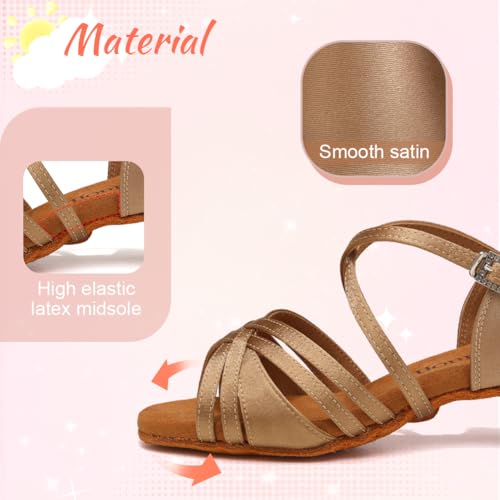Girls Latin Salsa Ballroom Dance Shoes Low Heel Performance Practice Dancing Shoes for Kids2