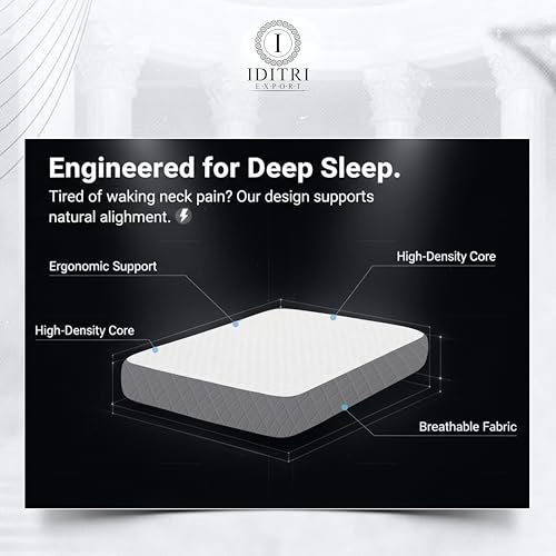Image of High Density Core Memory Foam Pillow, 50x30x6 cm Shredded Support for Neck Relief, White /Grey Breathable Jacquard Case, Orthopedic Bedding for Deep Sleep and Aligned Spine