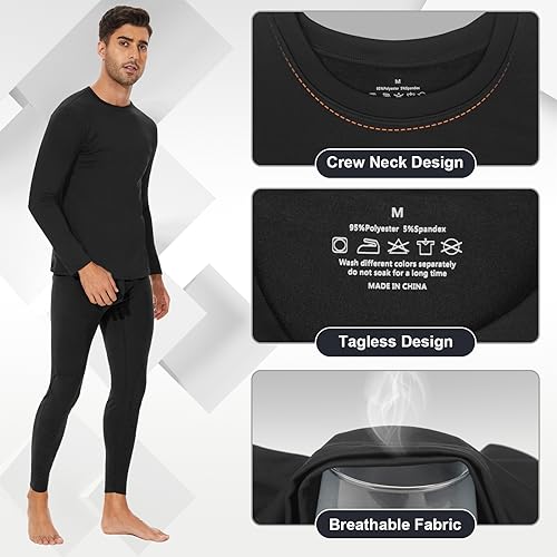 SIMIYA Mens Thermals Long Sleeve Undershirt Warm Fleece Lined Base Layer Thermal Tops Long John Shirts for Men4