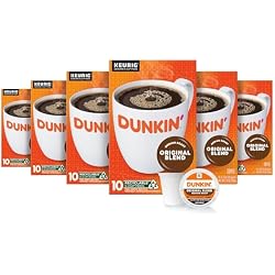 1 of Dunkin’ Original Blend Coffee, Medium Roast, K-Cup Pods, Keurig K-Cup Pods, 10 Count Boxes (Pack of 6)